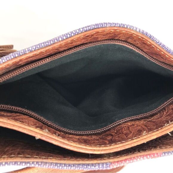 Kilim Purple Blue Tribal Ethnic Rug Design India Leather Strap Shoulder Bag - Picture 14 of 16